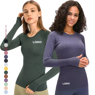 2023 Lulu nueva camiseta deportiva de manga larga con cuello redondo para mujer