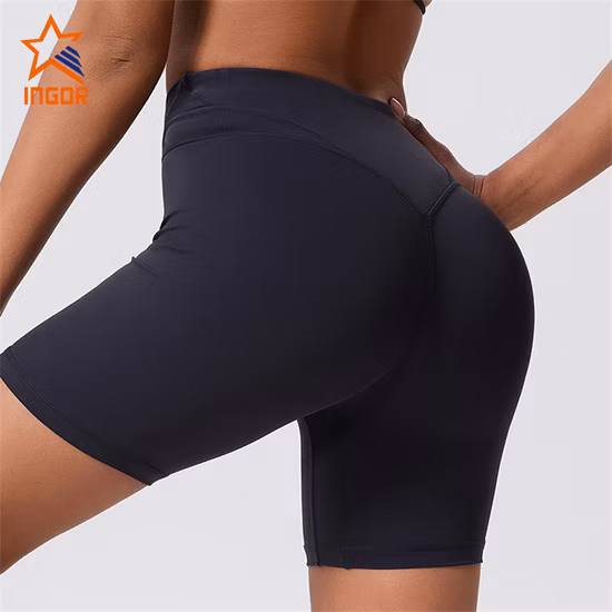 Mujeres del bolsillo del desgaste deportivo de la aptitud de la cintura alta del OEM que funcionan con pantalones cortos del desgaste de la yoga